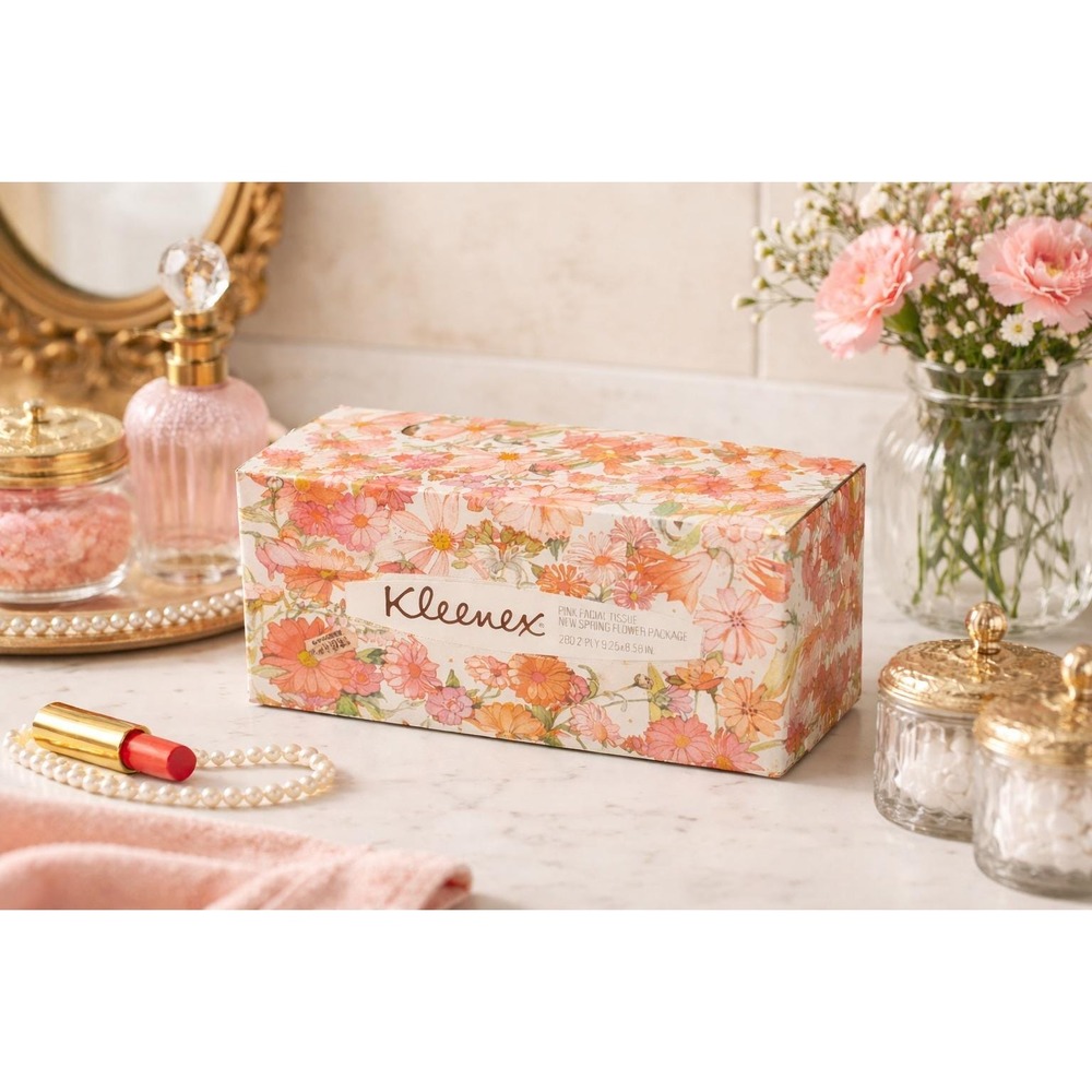 Vtg 70s Kleenex Soft Pink Space Saver Tissue Box‎ NOS Unopened Floral MCM